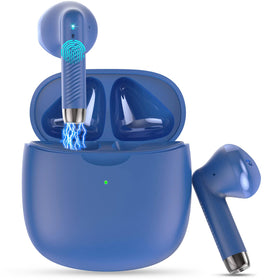 Jxrev J51 earbuds with blue charging case for on-the-go charging and protection
