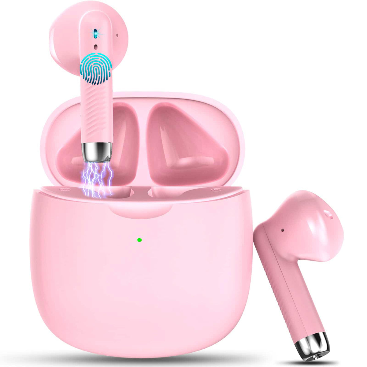 Jxrev J51 earbuds with pink case offering portable charging for daily use.