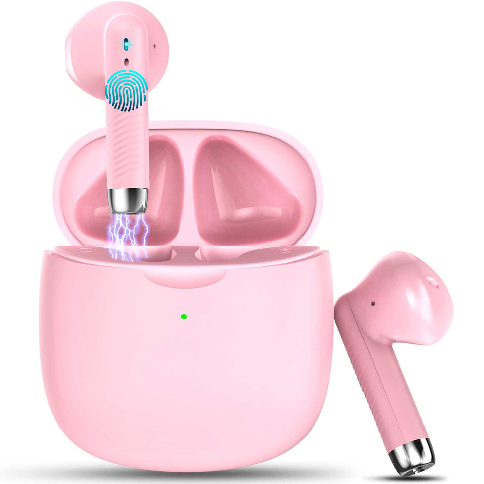 Jxrev J51 earbuds with pink case offering portable charging for daily use.