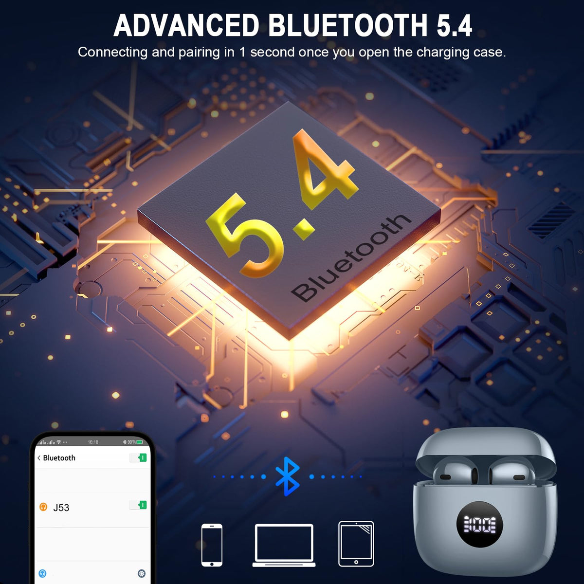 Jxrev Bluetooth 5.4 auto-connect ensures fast, stable device pairing.