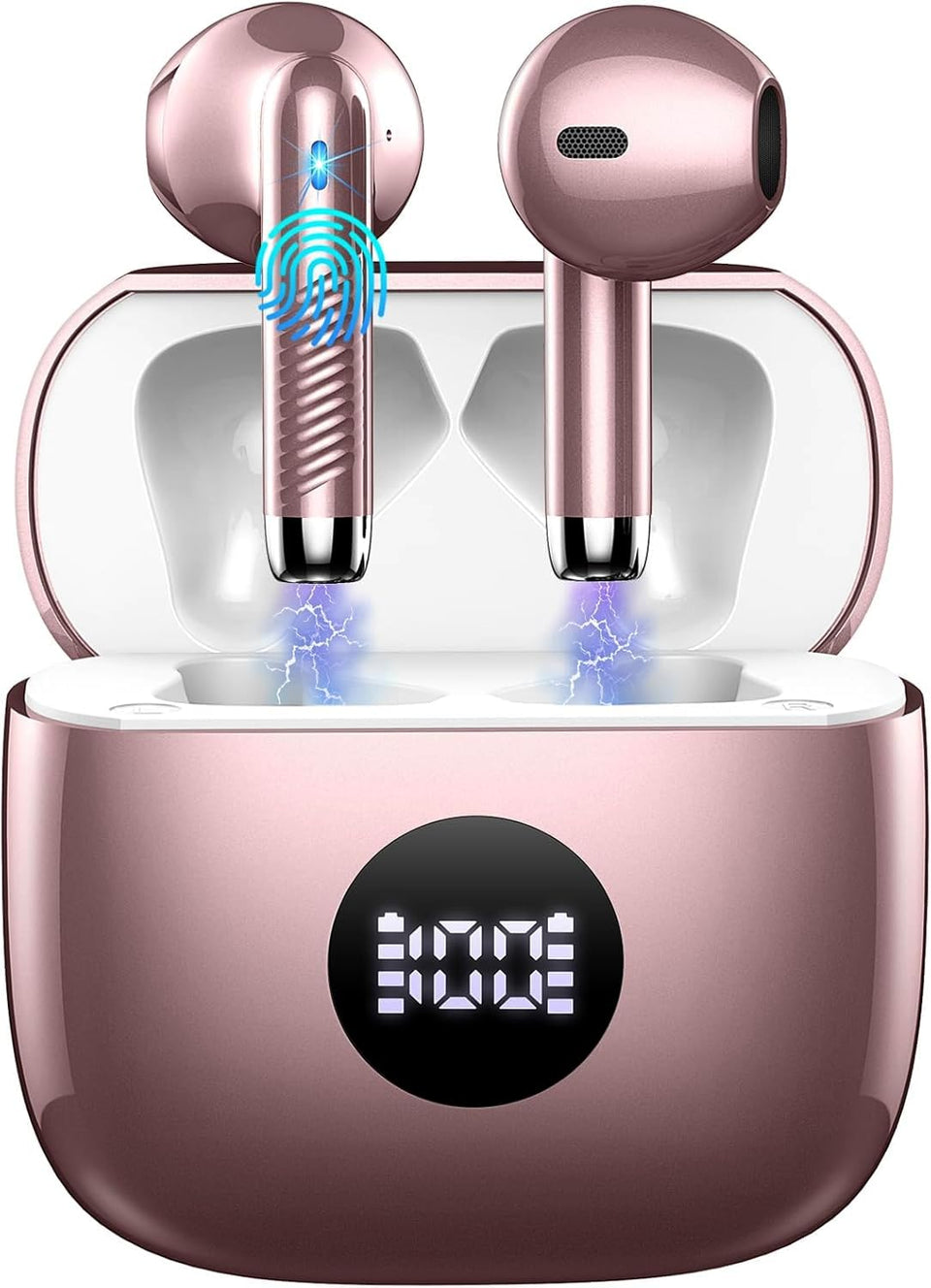 Jxrev wireless earbuds case open with LED display for easy battery tracking