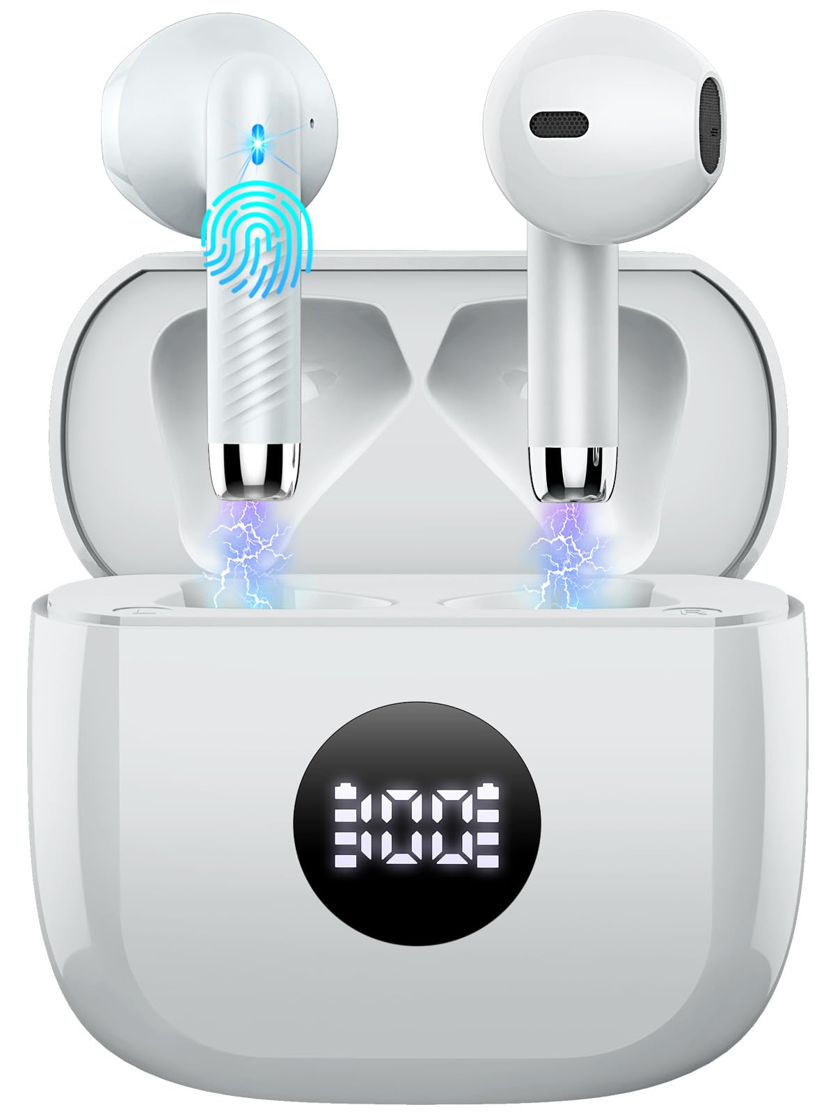 Jxrev wireless earbuds with LED display case showing battery status for easy charging
