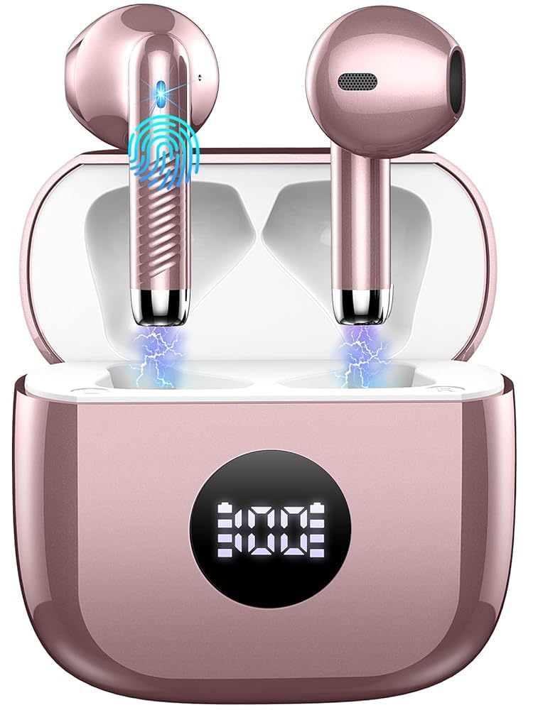 Jxrev wireless earbuds with LED power display for real-time battery status.