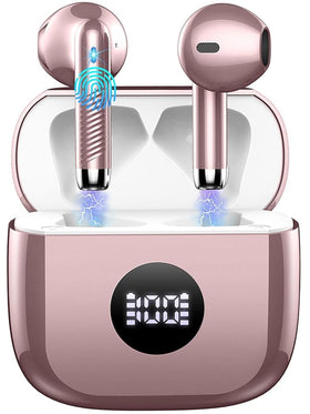 Jxrev wireless earbuds with LED power display for real-time battery status.