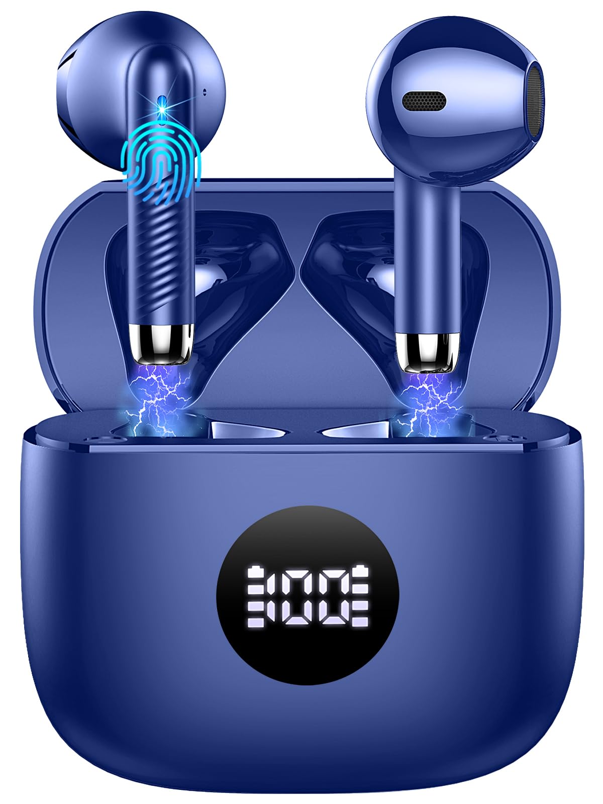 Jxrev wireless earbuds with LED power display showing battery level