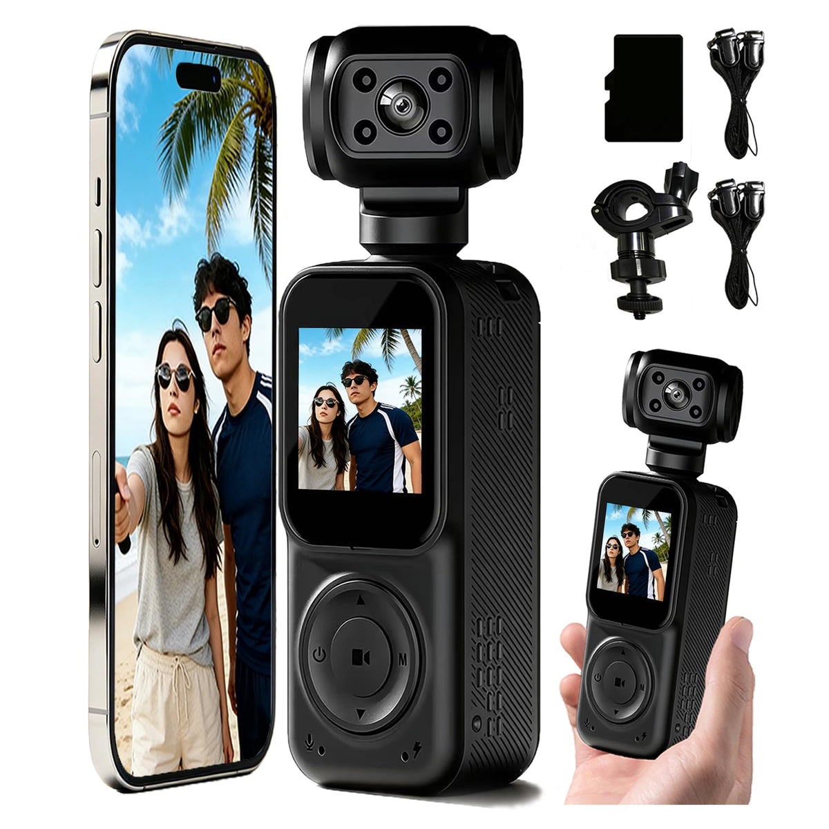 JYSECURE front view pocket camera showing compact design and quick-access controls