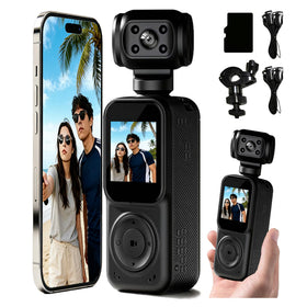 JYSECURE front view pocket camera showing compact design and quick-access controls