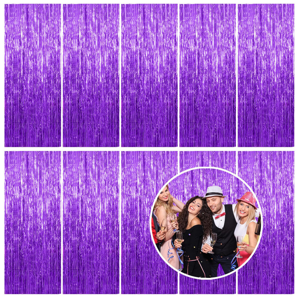 K.E.J purple foil curtain backdrop 10-pack enhances photo booth lighting