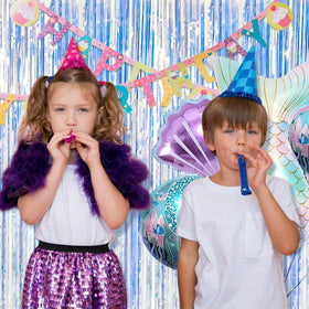K.E.J foil curtain photo booth iridescent for memorable moments.