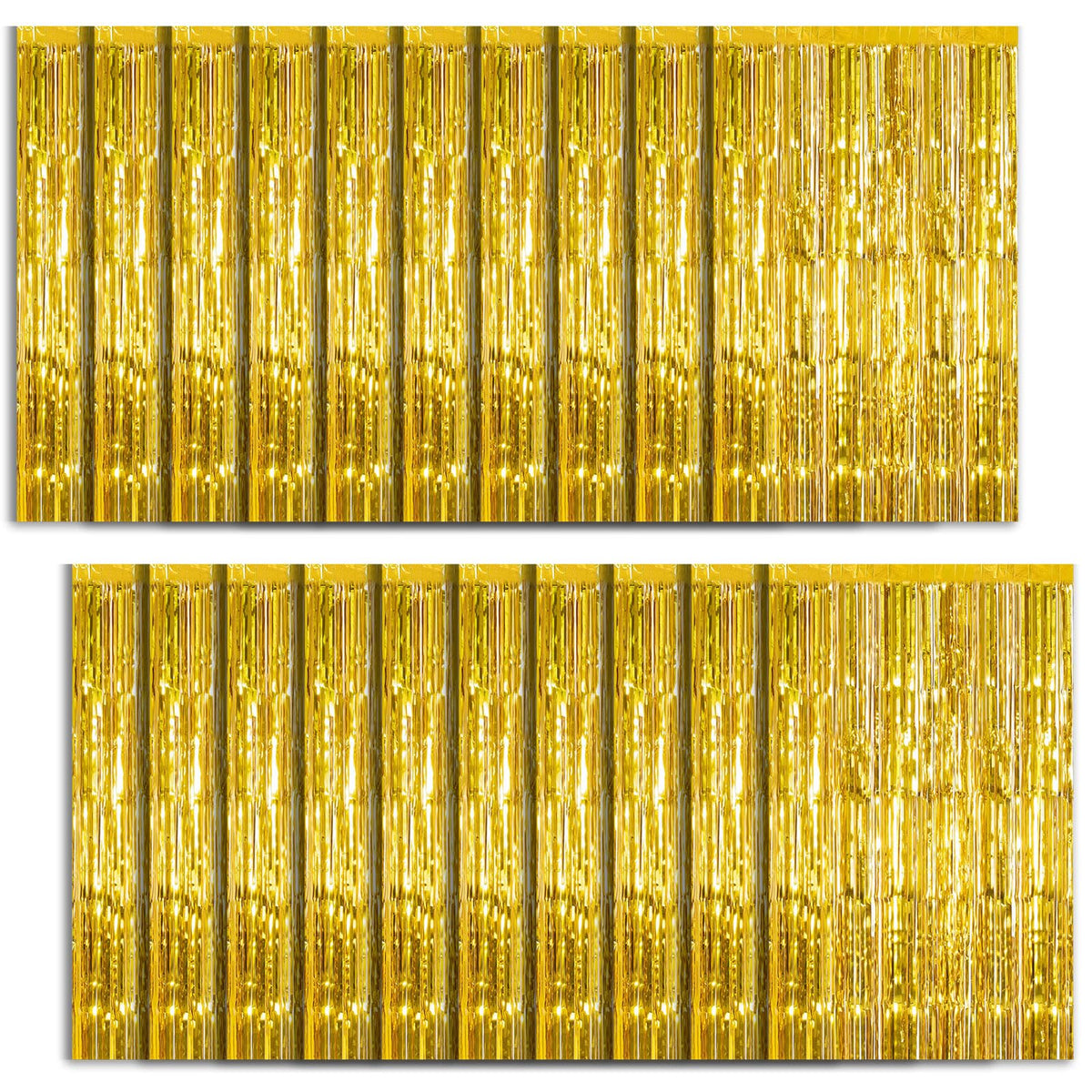 K.E.J. front view of gold foil curtain pack showing contents and benefit of multiple panels
