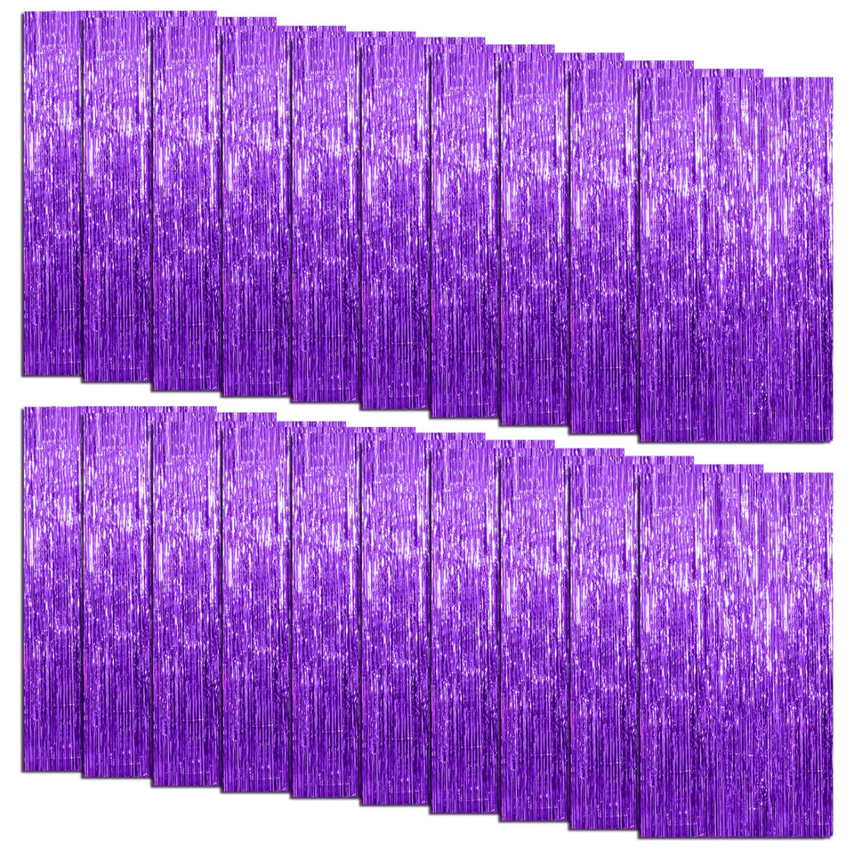 K.E.J. purple foil curtain front view showing full panel and vibrant color for event backdrops