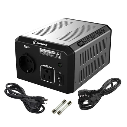 K KRIËGER 850W transformer front panel with dual outlets for versatile connections