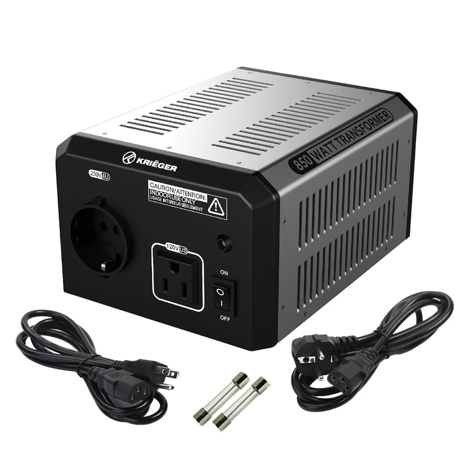 K KRIËGER 850W transformer front panel with dual outlets for versatile connections