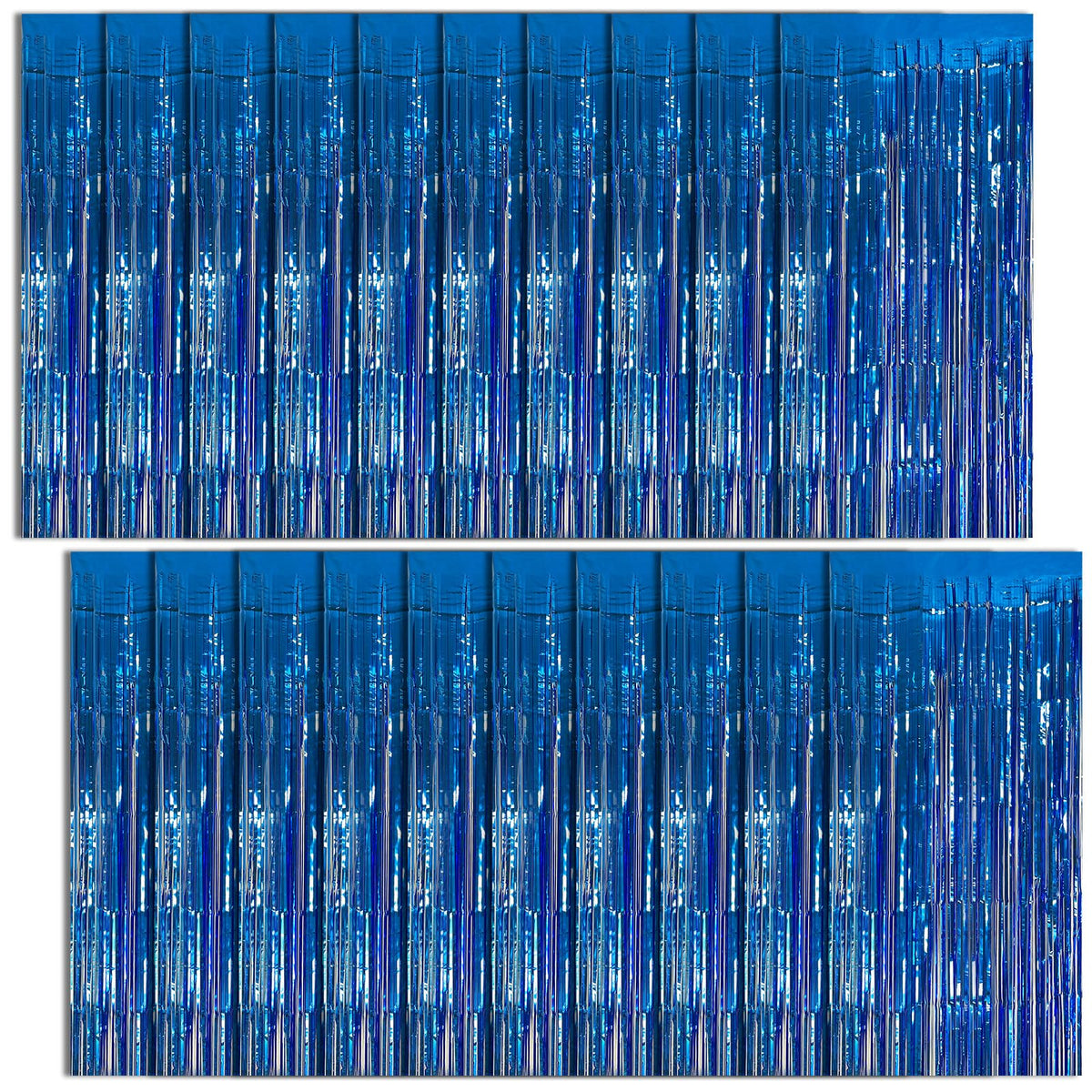 K.E.J. front view of 20-pack blue foil curtains showing compact packaging and convenience