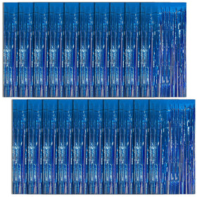 K.E.J. front view of 20-pack blue foil curtains showing compact packaging and convenience