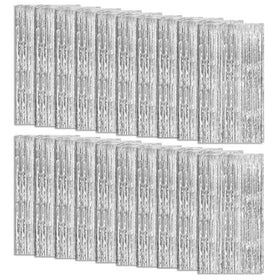 K.E.J. front view of 20-pack silver foil curtain showing box and panels, adds instant glamour