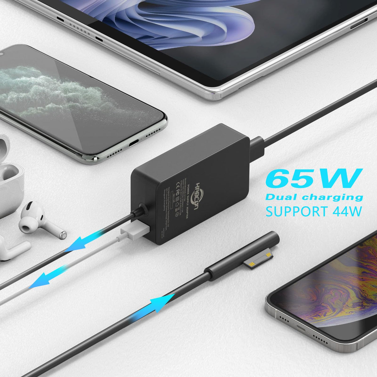 KABCON 65W 10ft cable detail illustrating long reach for flexible placement