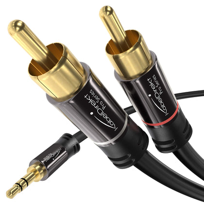 KabelDirekt front packaging showing 3.5mm to RCA cable and specifications for easy selection