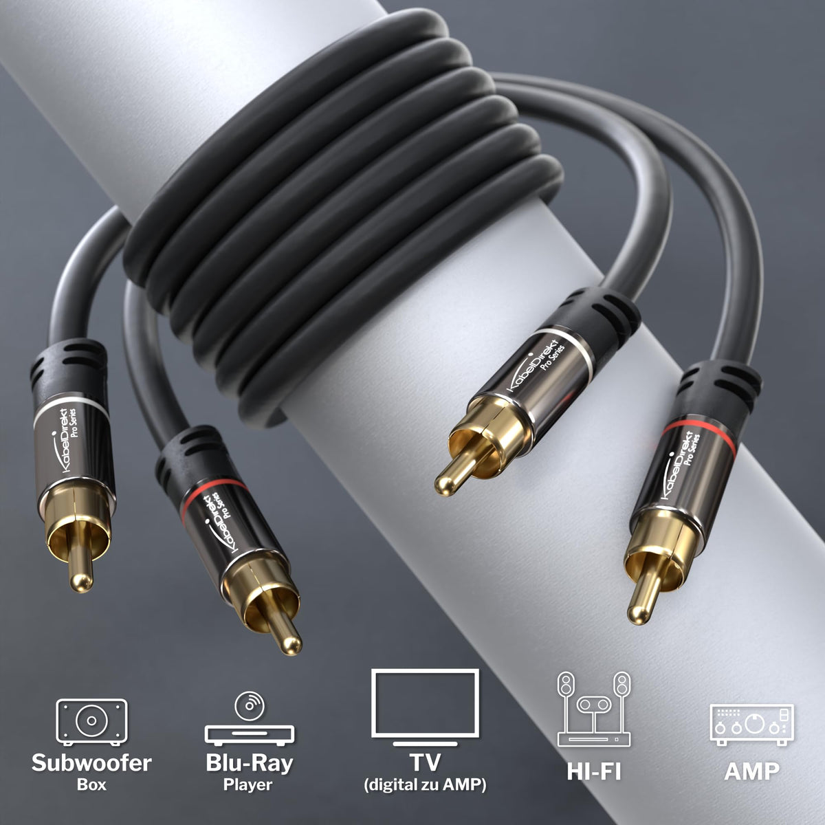 KabelDirekt RCA male-to-male connectors ensure sturdy, reliable connections