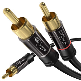 KabelDirekt RCA Y Cable 15ft dual male plugs for clean stereo audio.