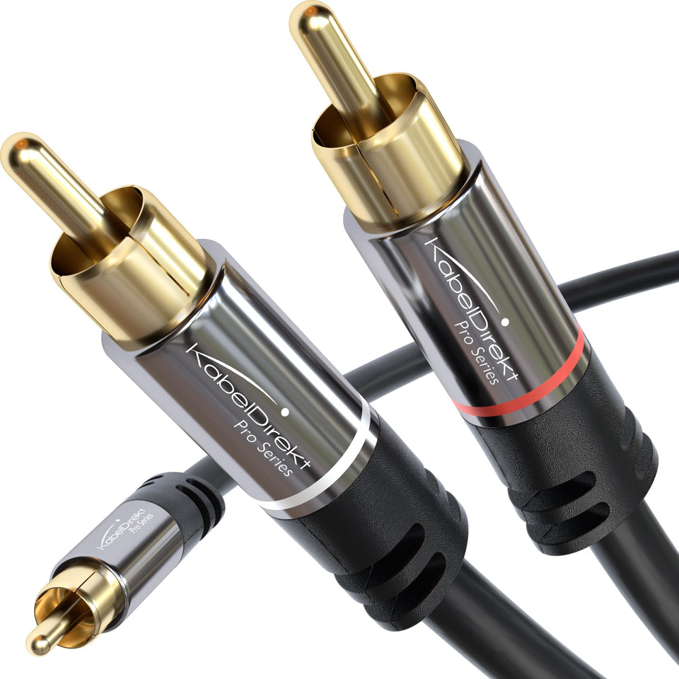 KabelDirekt RCA Y cable exterior view for clean, long-distance audio connections.