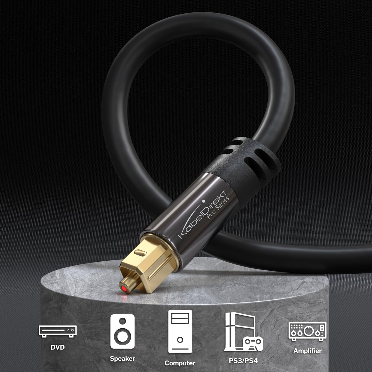 KabelDirekt TOSLINK with gold-plated connectors for durability