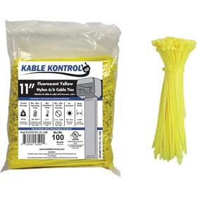 Kable Kontrol 11-inch fluorescent yellow zip tie provides high-visibility cable organization.