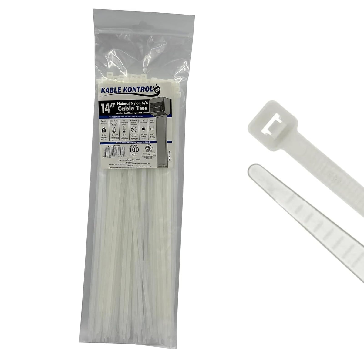 Kable Kontrol 14 inch zip ties pack for cable organization and quick securing