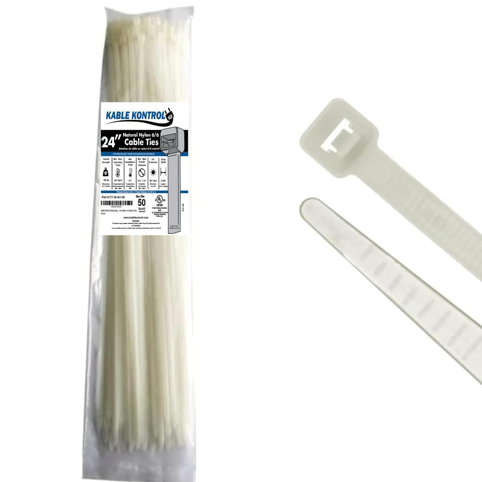 KABLE KONTROL 24-inch clear nylon cable tie for secure cable management.