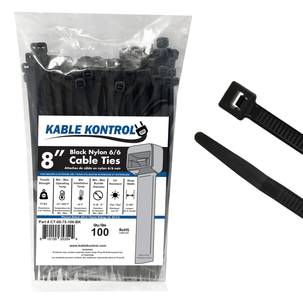 Kable Kontrol 8-inch UV-resistant zip tie for outdoor cable management