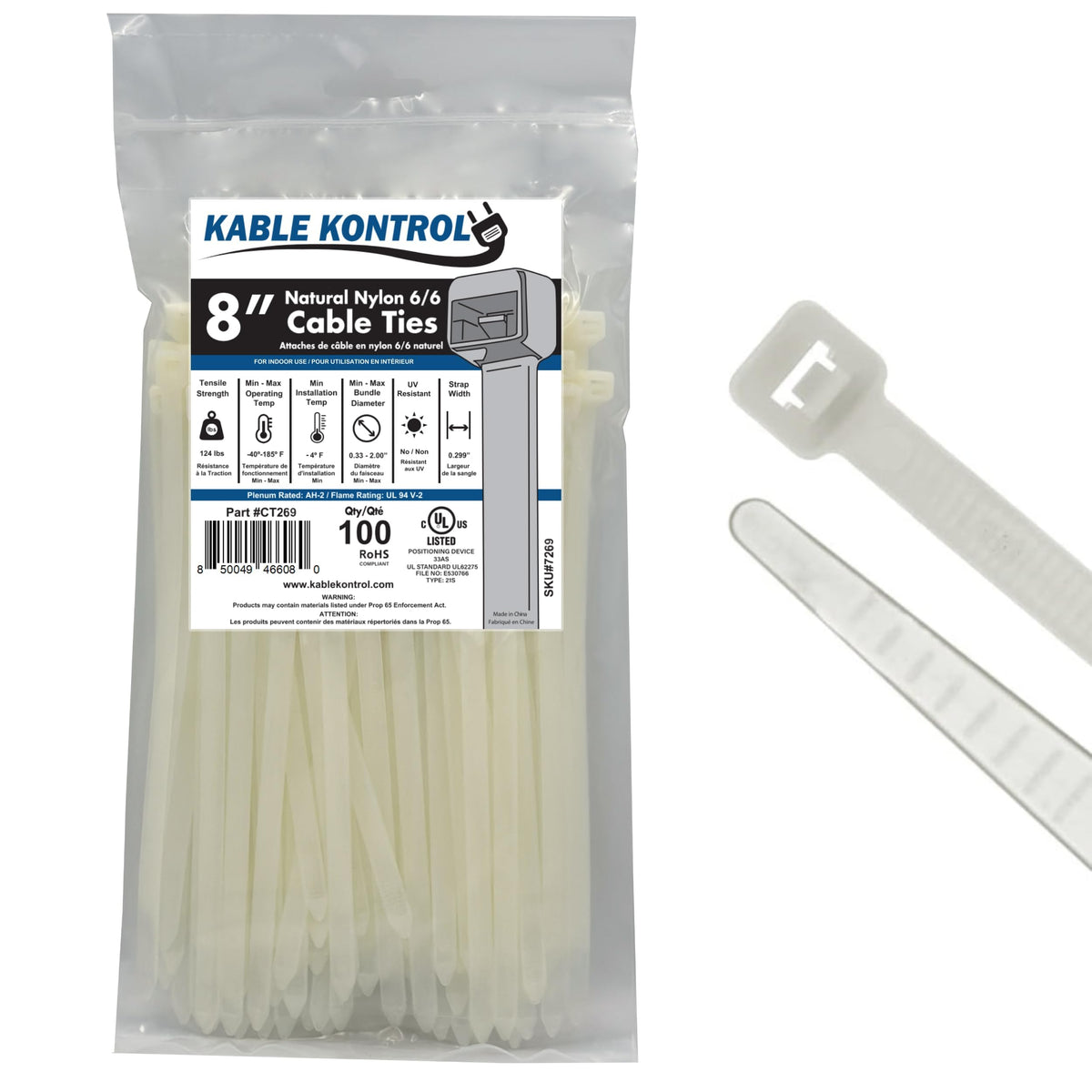 Kable Kontrol 8-inch cable tie pack for durable cable organization