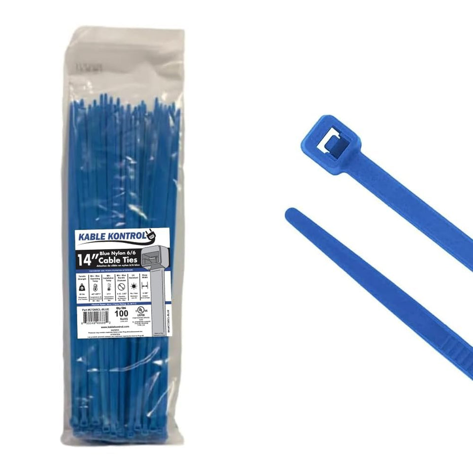 Kable Kontrol blue 14in zip tie pack front for organized cables