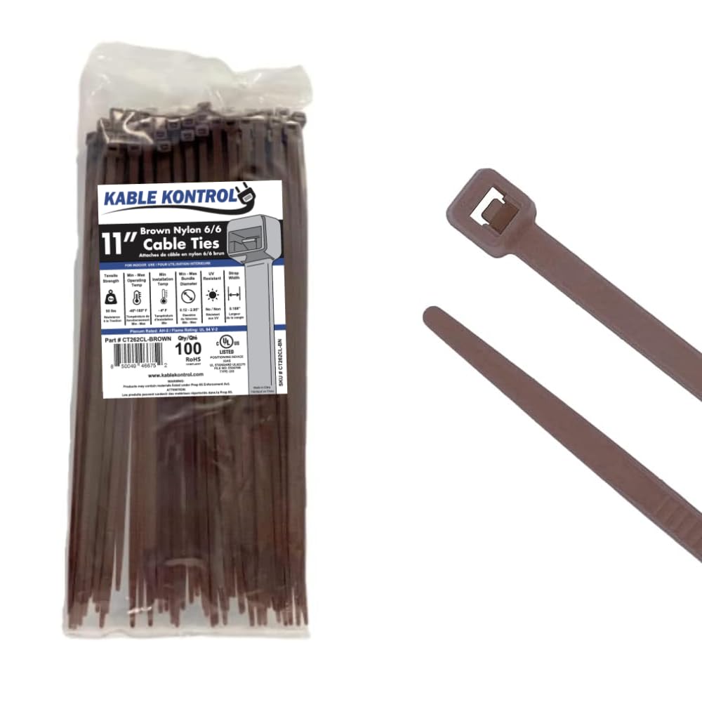 Kable Kontrol brown zip ties 11-inch pack for neat cable organization