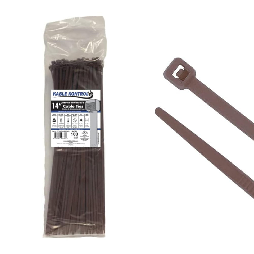 Kable Kontrol brown 14-inch zip ties for organized indoor cable management.