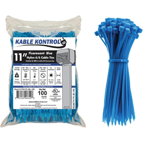 Kable Kontrol fluorescent blue zip tie 11in for clear cable organization.