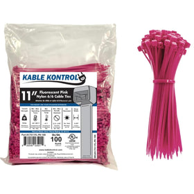 Kable Kontrol fluorescent pink zip ties for high visibility in messy setups.