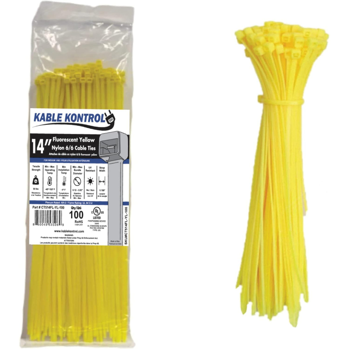 Kable Kontrol fluorescent yellow zip ties 14 inch ready for cable organization
