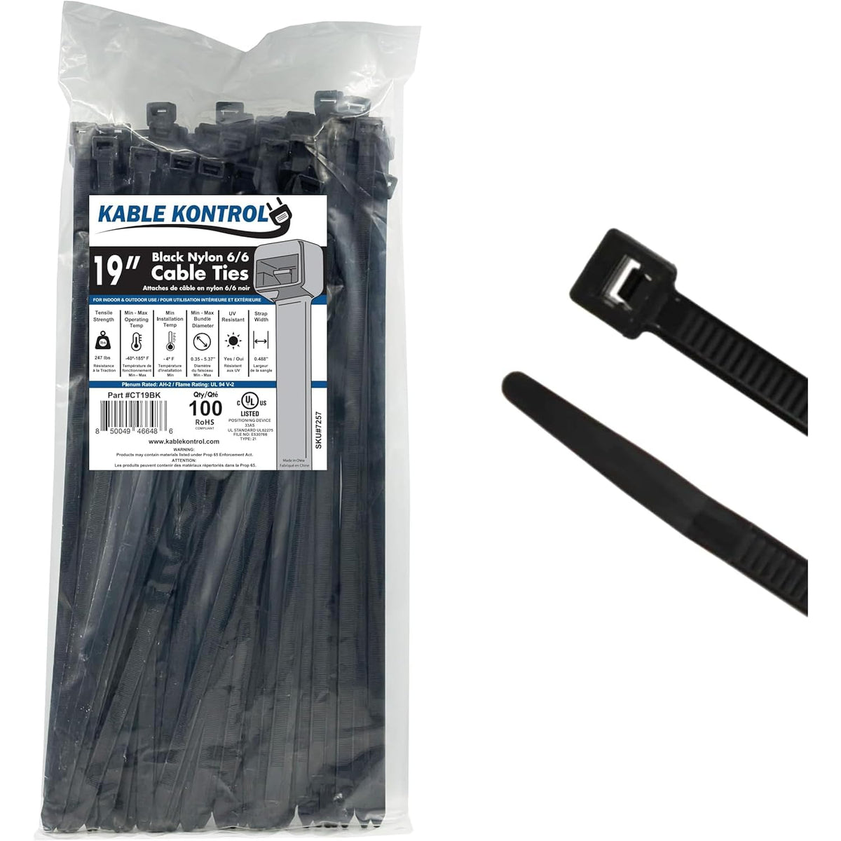 KABLE KONTROL front pack view showing 100 count and product benefit of bulk value