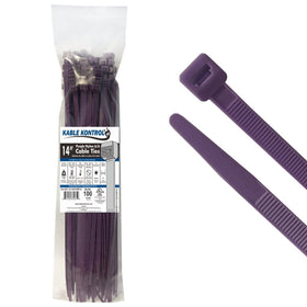 Kable Kontrol front packaging showing 14-inch purple zip ties and pack quantity for quick identification and selection