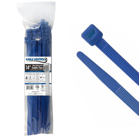 KABLE KONTROL front packaging showing 14-inch blue zip ties and pack count for quick identification