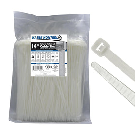 KABLE KONTROL front packaging showing 1000 clear white zip ties and pack label benefit organization