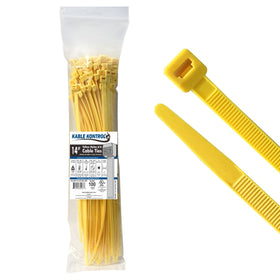 Kable Kontrol front packaging showing 100 yellow zip ties for quick inventory