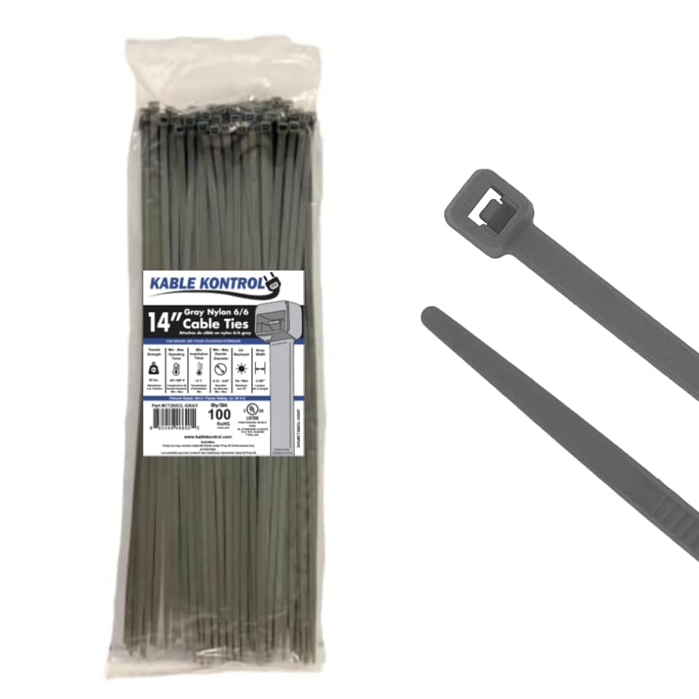 Kable Kontrol gray zip ties bundle securing cables for neat indoor organization.