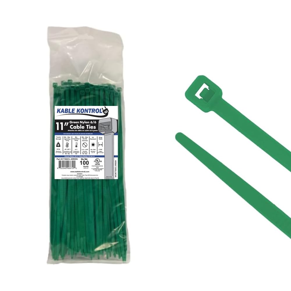 Kable Kontrol green 11-inch zip ties for durable cable organization