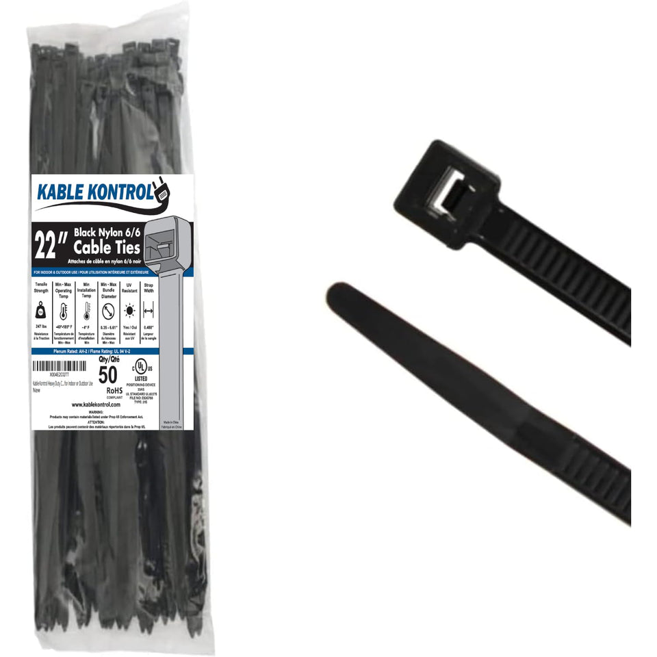 Kable Kontrol 22-inch heavy-duty cable ties, pack shot for organization.