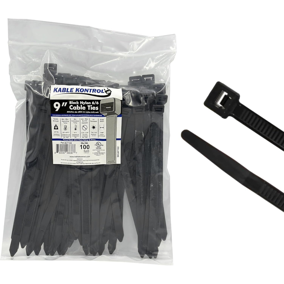 Kable Kontrol 9-inch heavy-duty cable tie secures cables indoors.