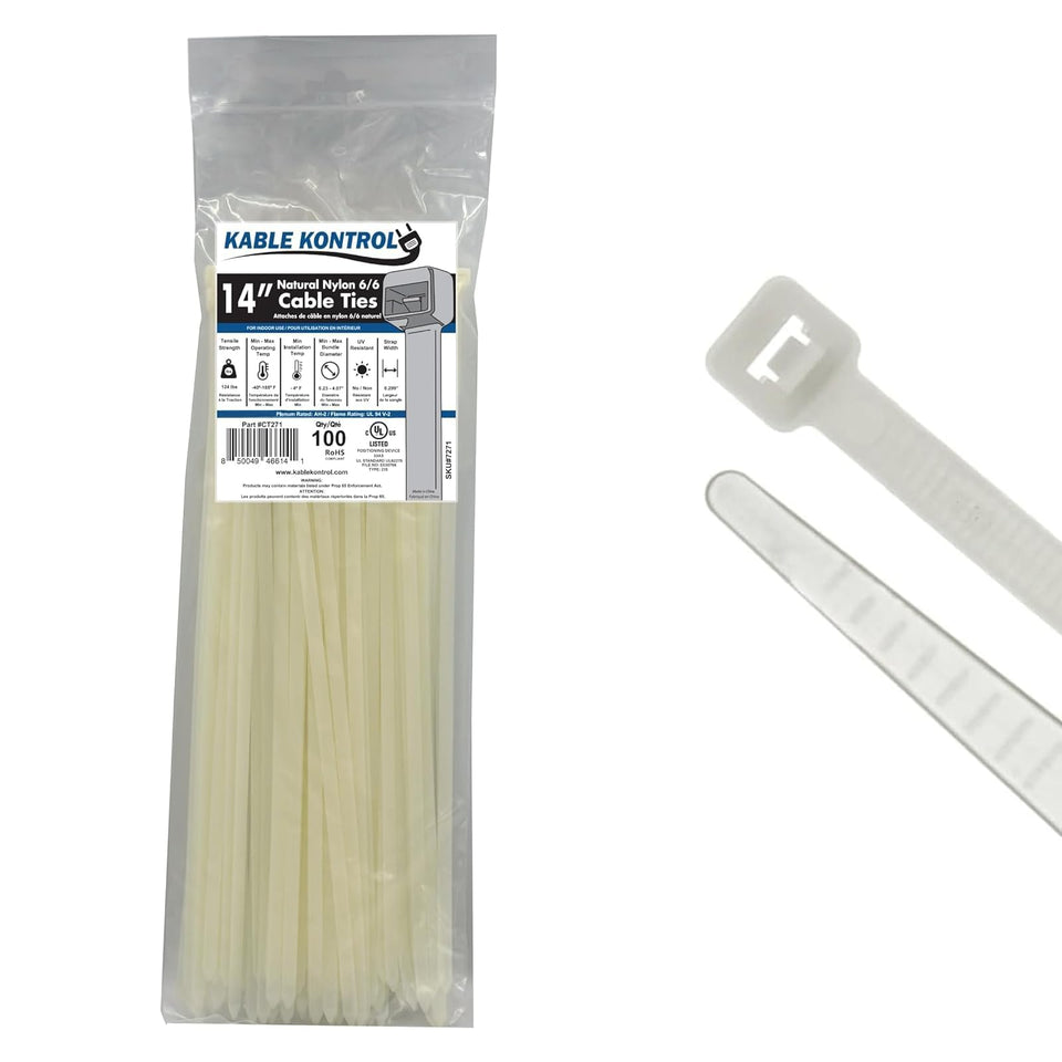 Kable Kontrol heavy duty zip tie 14-inch, 100-pack for cable organization.