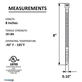 Kable Kontrol natural nylon zip tie showing 18-pound tensile strength