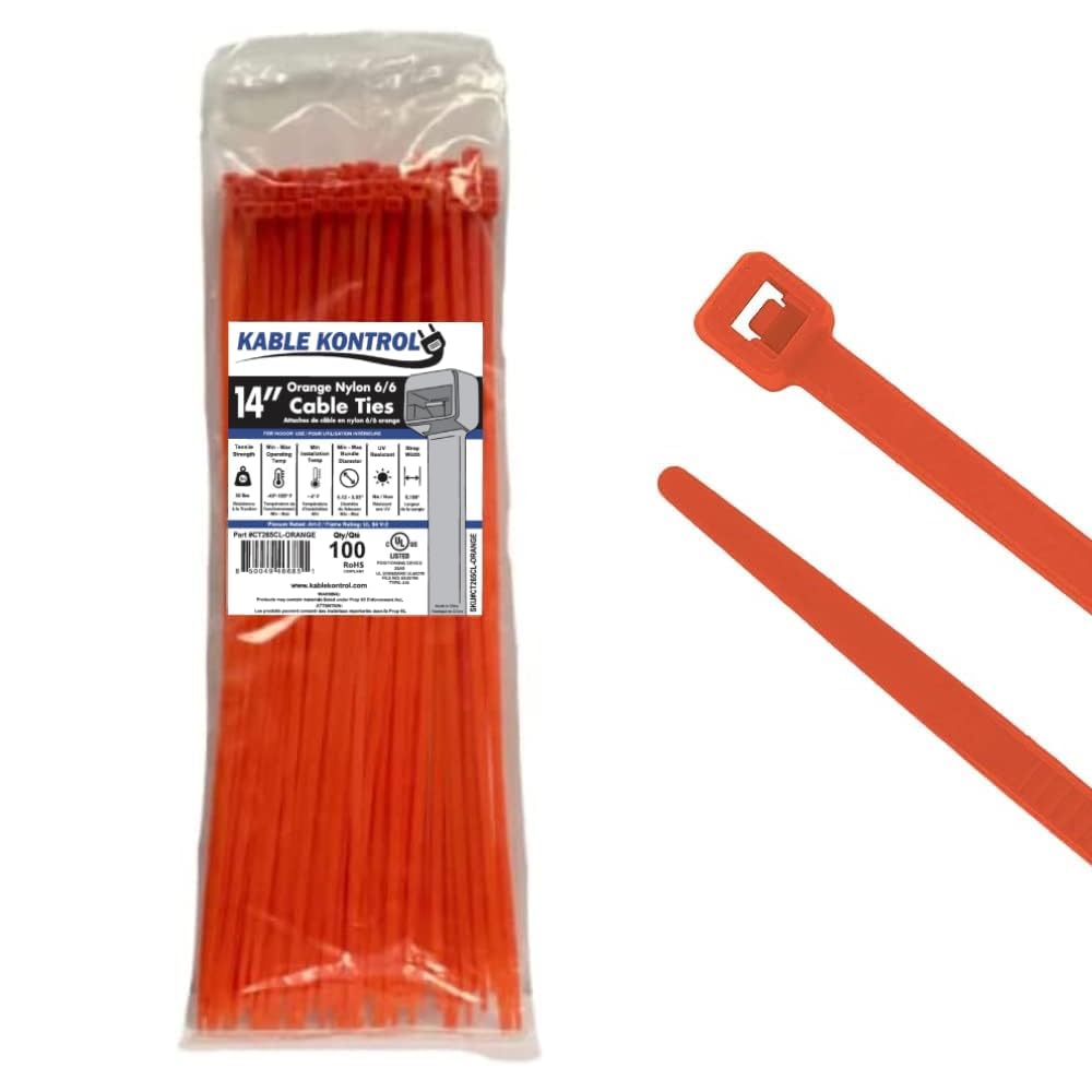 Kable Kontrol orange zip tie 14-inch for quick indoor cable organization.