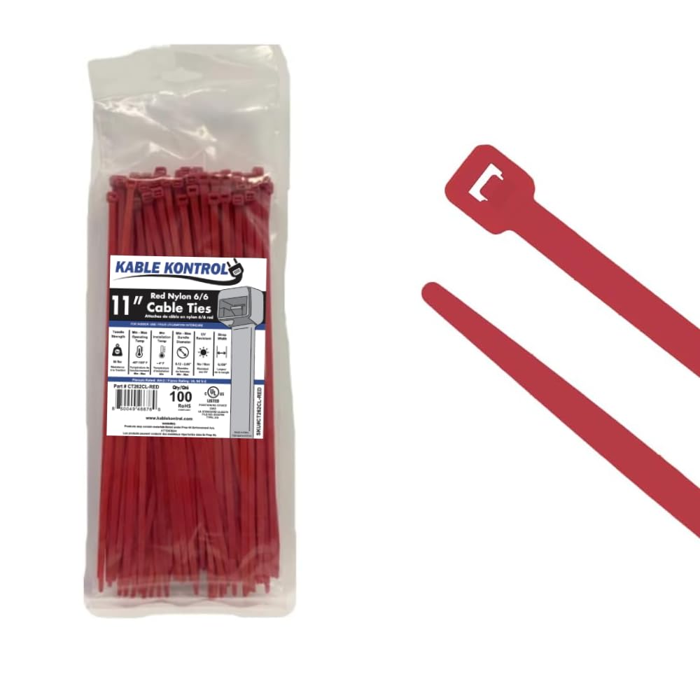 Kable Kontrol red zip ties 11-inch pack for tidy cable management